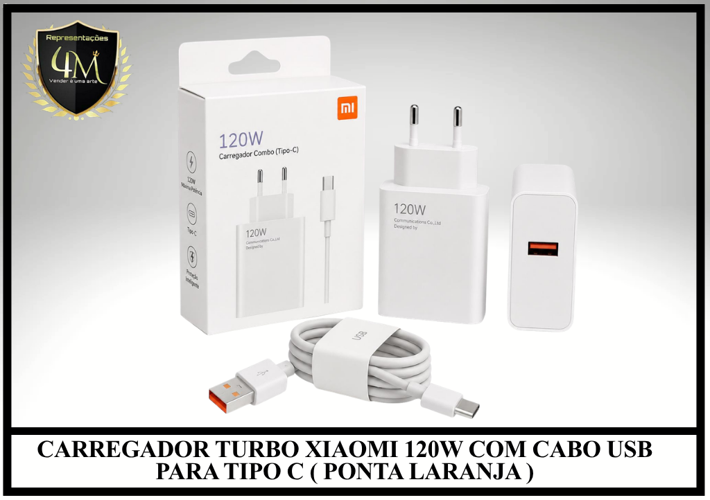 B95 - CARREGADOR TURBO XIAOMI 120W COM CABO USB PARA TIPO C ( PONTA LARANJA )