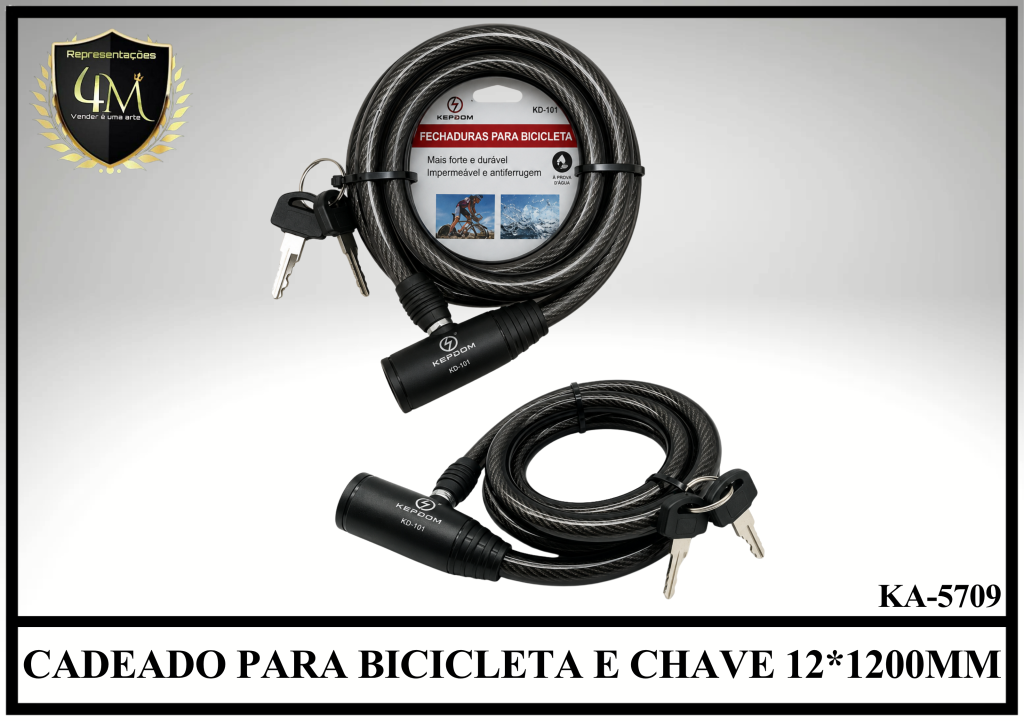 CAD 02 CADEADO PARA BICICLETA E CHAVE 12*1200MM KA-5709