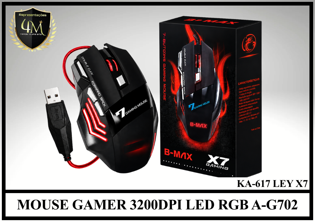 MO 10 - MOUSE GAMER 3200DPI LED RGB A-G702 KA-617 LEY X7