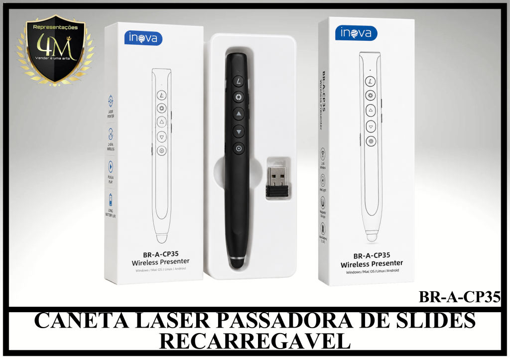 CAN 11 CANETA LASER PASSADORA DE SLIDES RECARREGAVEL BR-A-CP35