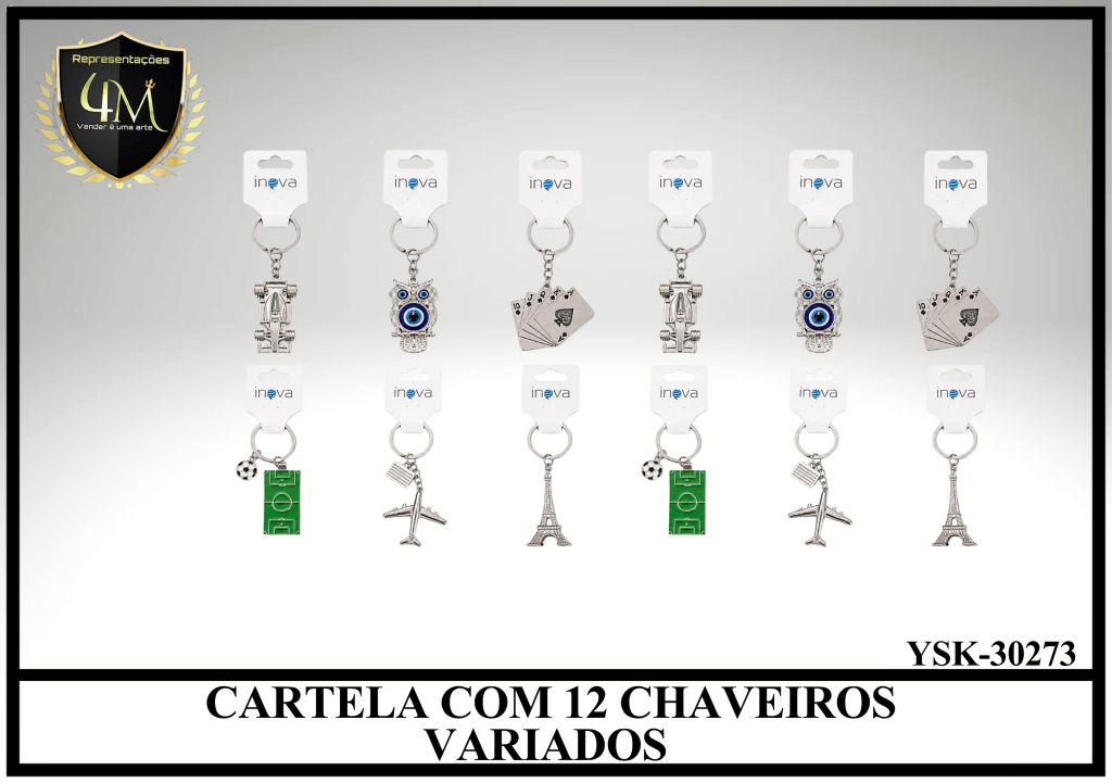 CHAV 12 CARTELA COM 12 CHAVEIROS VARIADOS YSK-30273