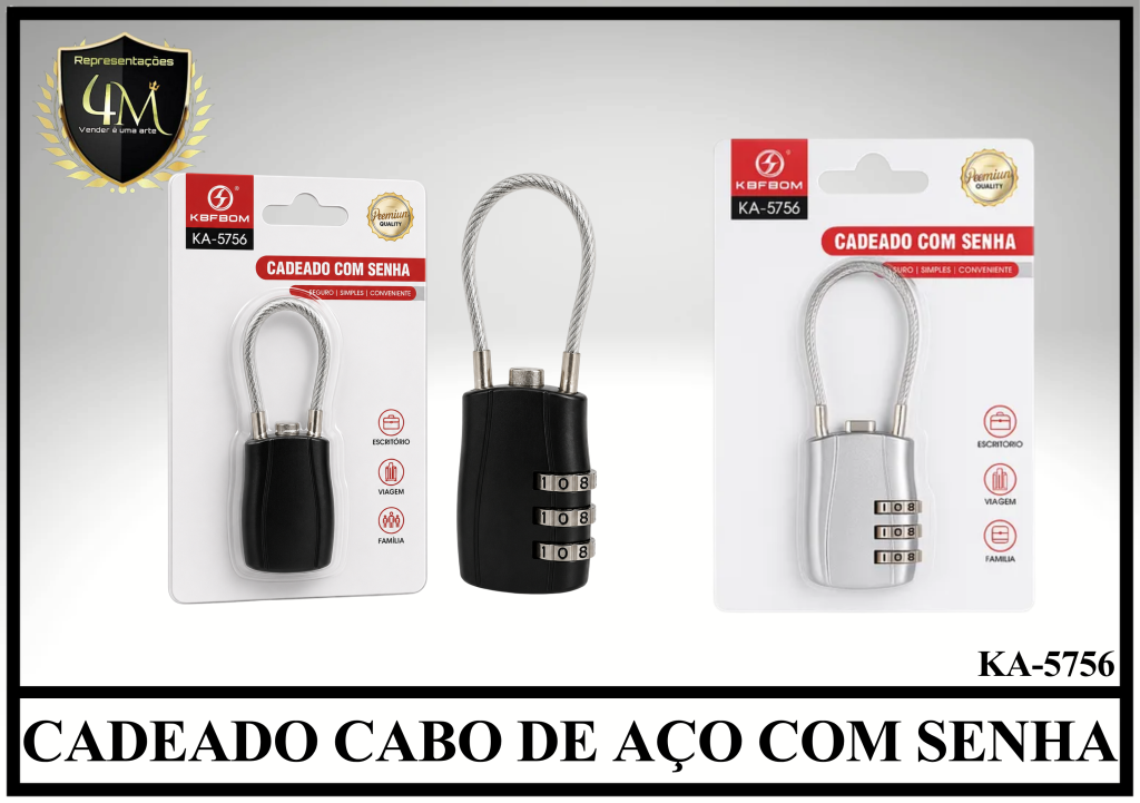 CAD 07 CADEADO CABO DE AÇO COM SENHA KA-5756