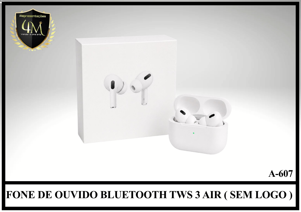 D116 - FONE DE OUVIDO BLUETOOTH COM BORRACHA TWS 3 AIRPODS ( SEM LOGO ) A-607