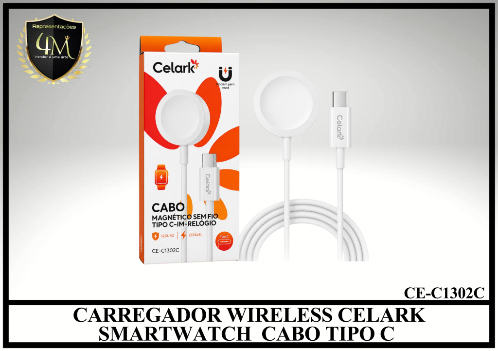 CARIND 06 CARREGADOR WIRELESS CELARK SMARTWATCH  CABO TIPO C CE-C1302C