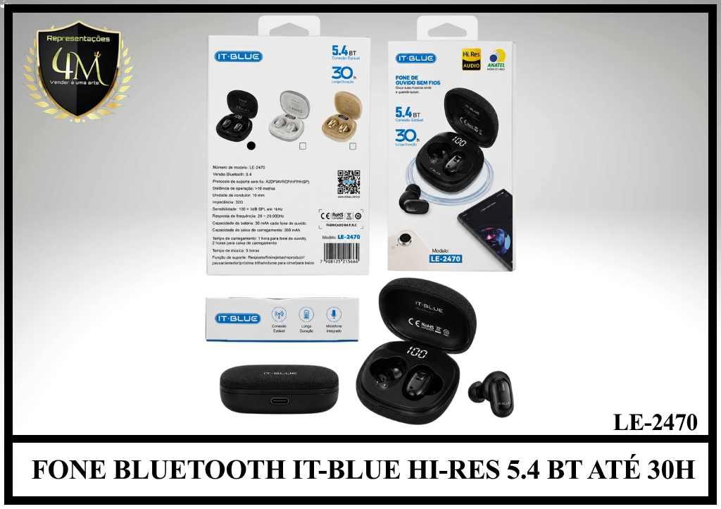 D0100 - FONE BLUETOOTH IT-BLUE HI-RES 5.4 BT ATÉ 30H LE-2470