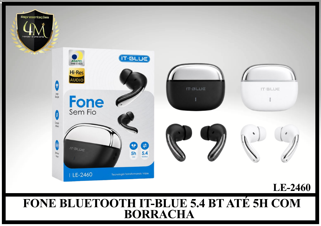 D0118 - FONE BLUETOOTH IT-BLUE 5.4 BT ATÉ 5H COM BORRACHA LE-2460