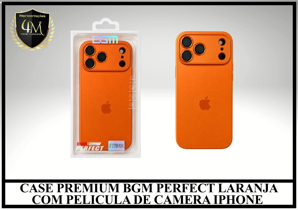 ZCS17 01 CASE PREMIUM BGM PERFECT LARANJA COM PELICULA DE CAMERA IPHONE 17 PRO