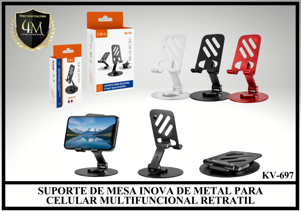 CM 04 SUPORTE DE MESA INOVA DE METAL PARA CELULAR MULTIFUNCIONAL RETRATIL KV-697