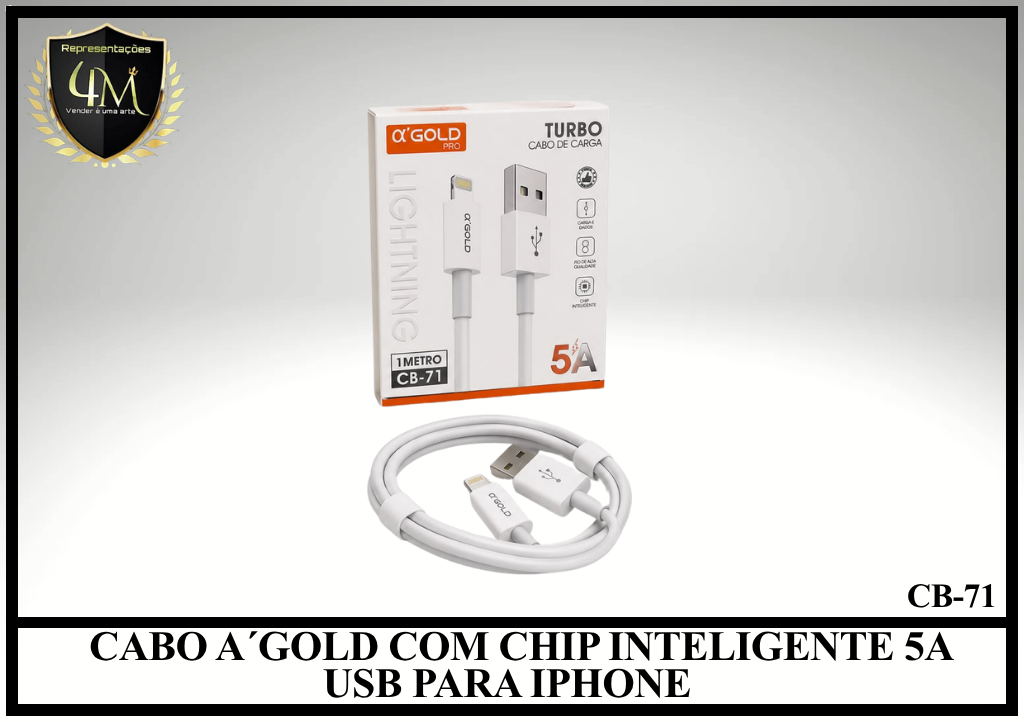 A170 - CABO A´GOLD COM CHIP INTELIGENTE 5A USB PARA IPHONE CB-71