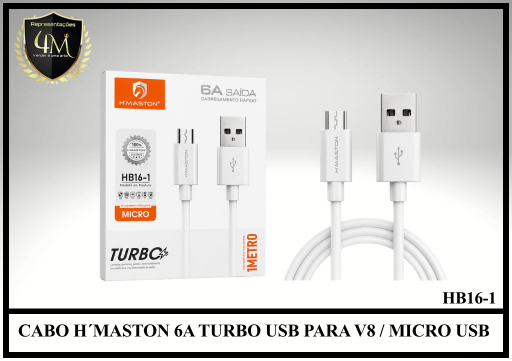 A174 - CABO H´MASTON 6A TURBO USB PARA V8 / MICRO USB HB16-1