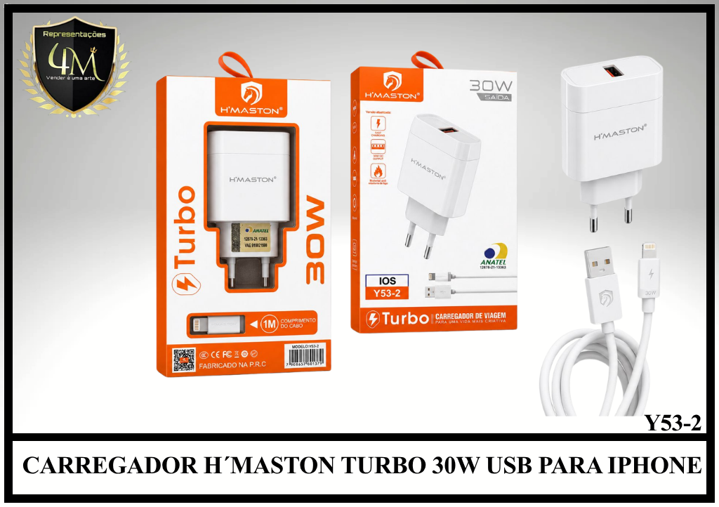 B97 - CARREGADOR H´MASTON TURBO 30W USB PARA IPHONE Y53-2