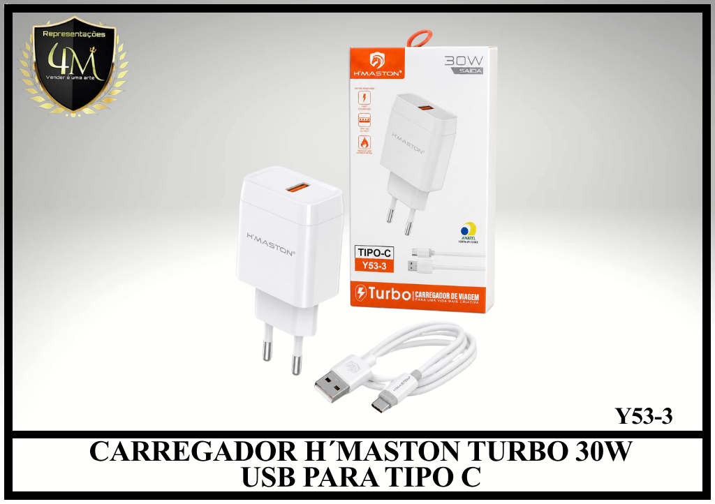 B98 - CARREGADOR H´MASTON TURBO 30W USB PARA TIPO C Y53-3