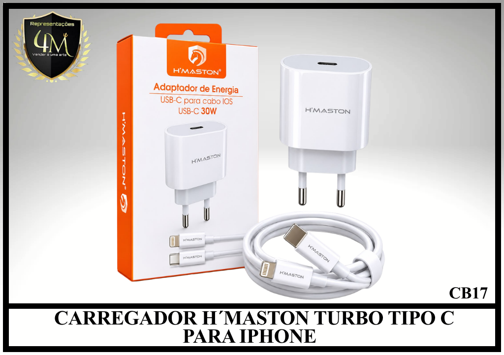 B100 - CARREGADOR H´MASTON TURBO TIPO C PARA IPHONE CB17