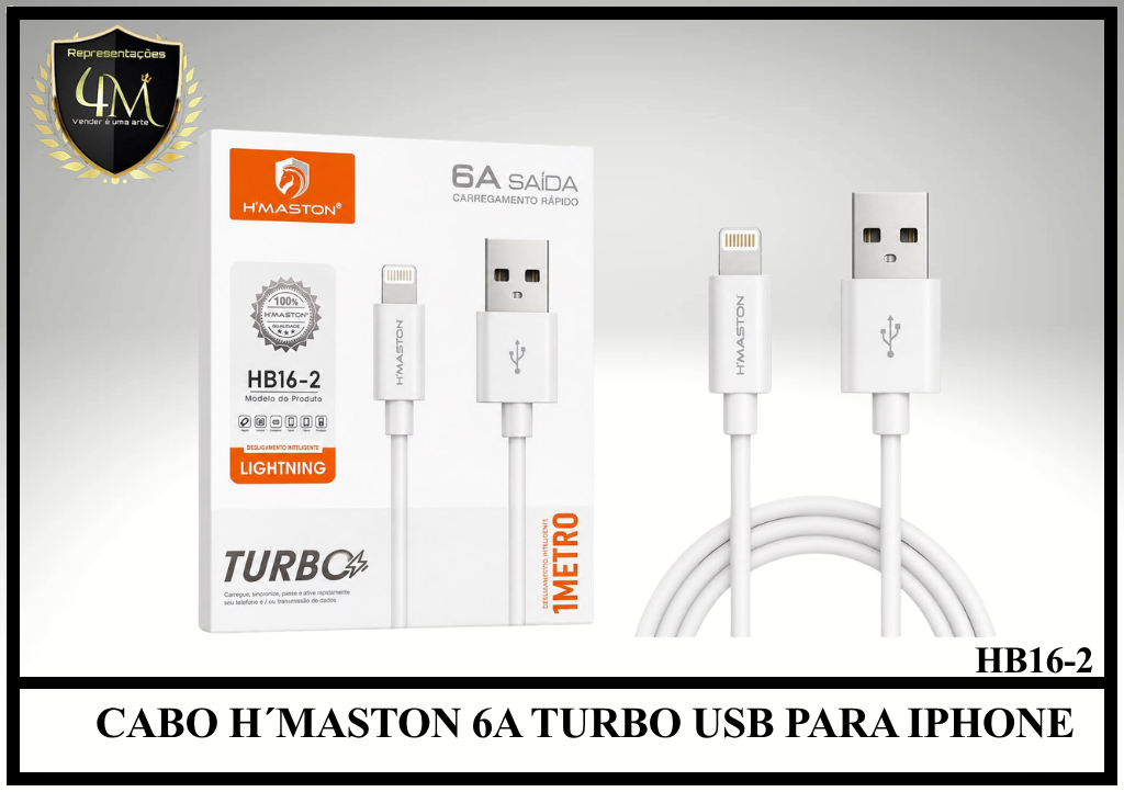 A175 - CABO H´MASTON 6A TURBO USB PARA IPHONE HB16-2