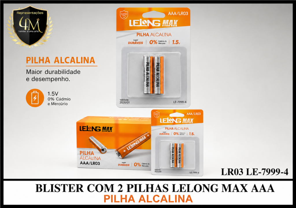 PI 32 BLISER COM 2 PILHAS LELONG ALCALINA MAX AAA LR03 LE-7999-4