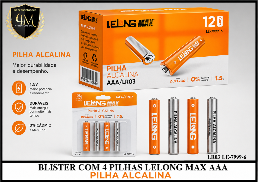 PI 33 BLISER COM 4 PILHAS LELONG ALCALINA MAX AAA LR03 LE-7999-6