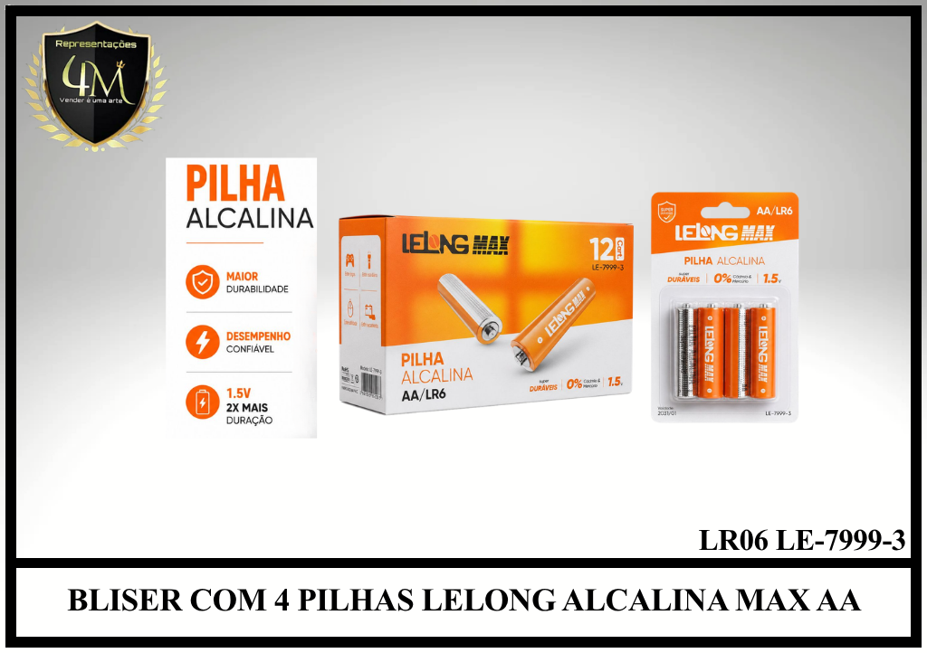 PI 34 BLISER COM 4 PILHAS LELONG ALCALINA MAX AA LR06 LE-7999-3