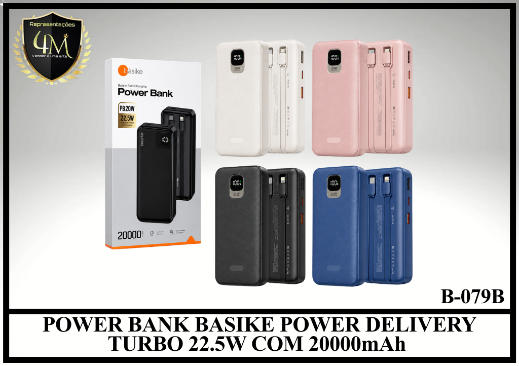 E019-1 POWER BANK BASIKE POWER DELIVERY TURBO 22.5W COM 20000mAh B-079B