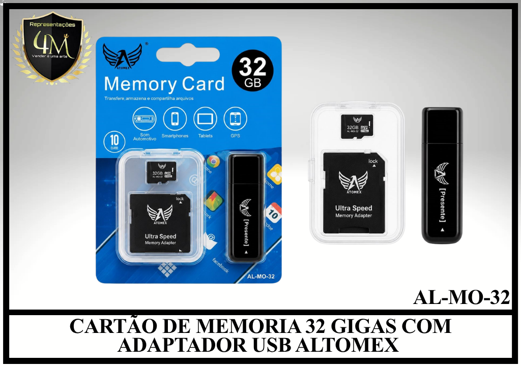 CM 09 CARTÃO DE MEMORIA 32 GIGAS COM ADAPTADOR USB ALTOMEX AL-MO-32