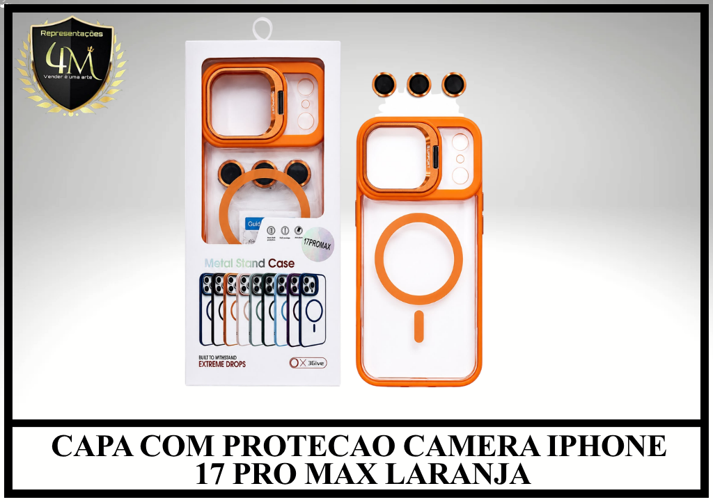 XW20-1 CAPA COM PROTECAO CAMERA IPHONE 17 PRO MAX LARANJA