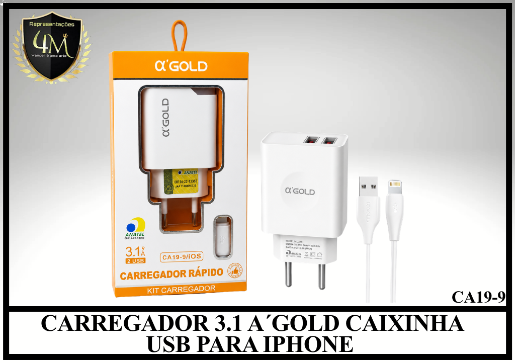 B102 - CARREGADOR 3.1 A´GOLD CAIXINHA USB PARA IPHONE CA19-9