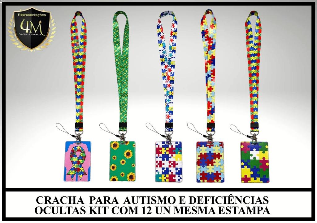 COR 002 CORDAO CRACHA PARA TEA TRANSTORNO ESPECTRO AUTISTA E DEFICIENCIAS OCULTAS KIT 12 UN MESMA ESTAMPA
