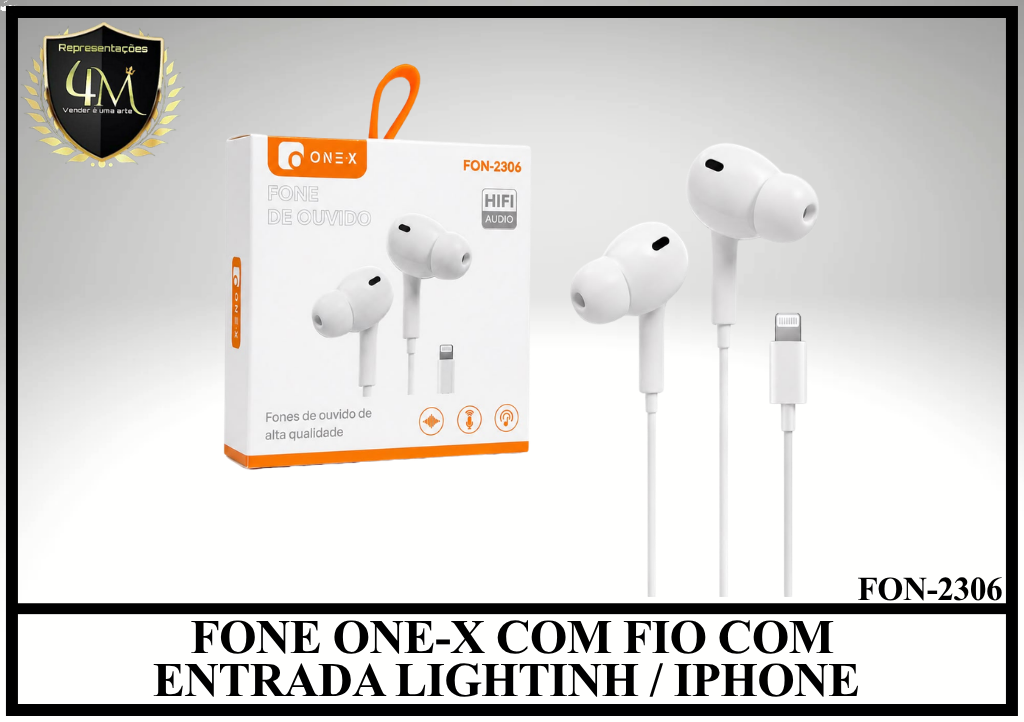 D65-1 - FONE ONE-X COM FIO COM ENTRADA LIGHTINH / IPHONE FON-2306