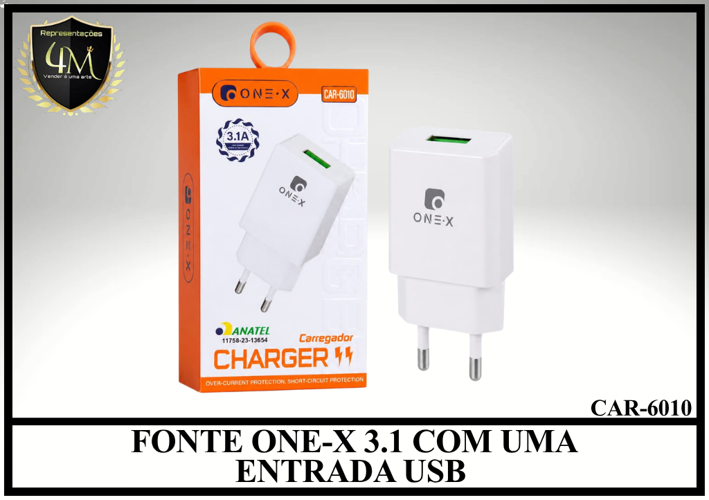 E37 - FONTE ONE-X 3.1 COM UMA ENTRADA USB CAR-6010