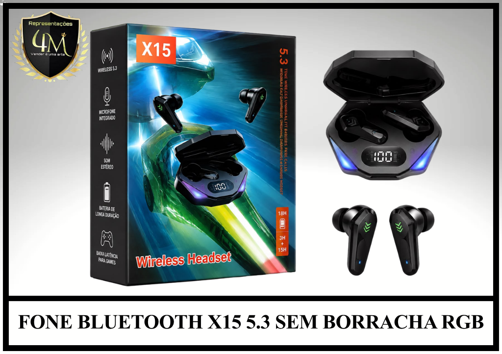 D120 - FONE BLUETOOTH X15 5.3 SEM BORRACHA RGB