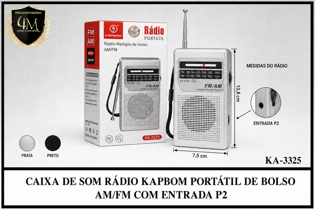 CX 39 CAIXA DE SOM RADIO KAPBOM PORTATIL DE BOLSO AM/FM COM ENTRADA P2 KA-3325