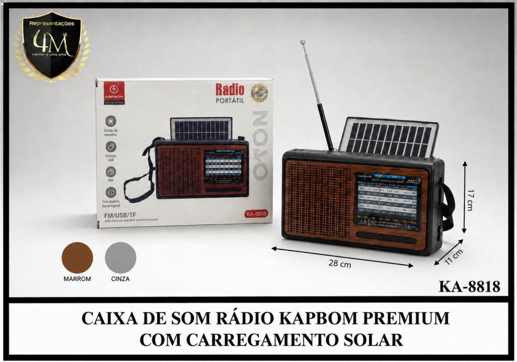 CX 40 CAIXA DE SOM RADIO KAPBOM PREMIUM COM CARREGAMENTO SOLAR KA-8818