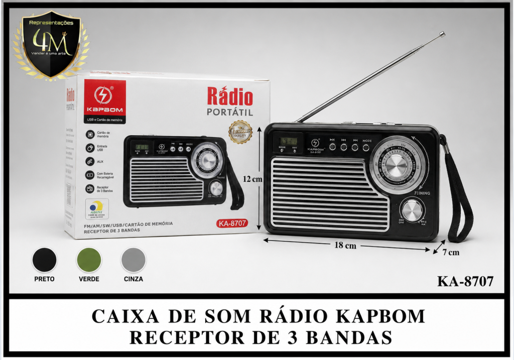 CX 42 CAIXA DE SOM RADIO KAPBOM PREMIUM RECEPTOR DE 3 BANDAS KA-8818