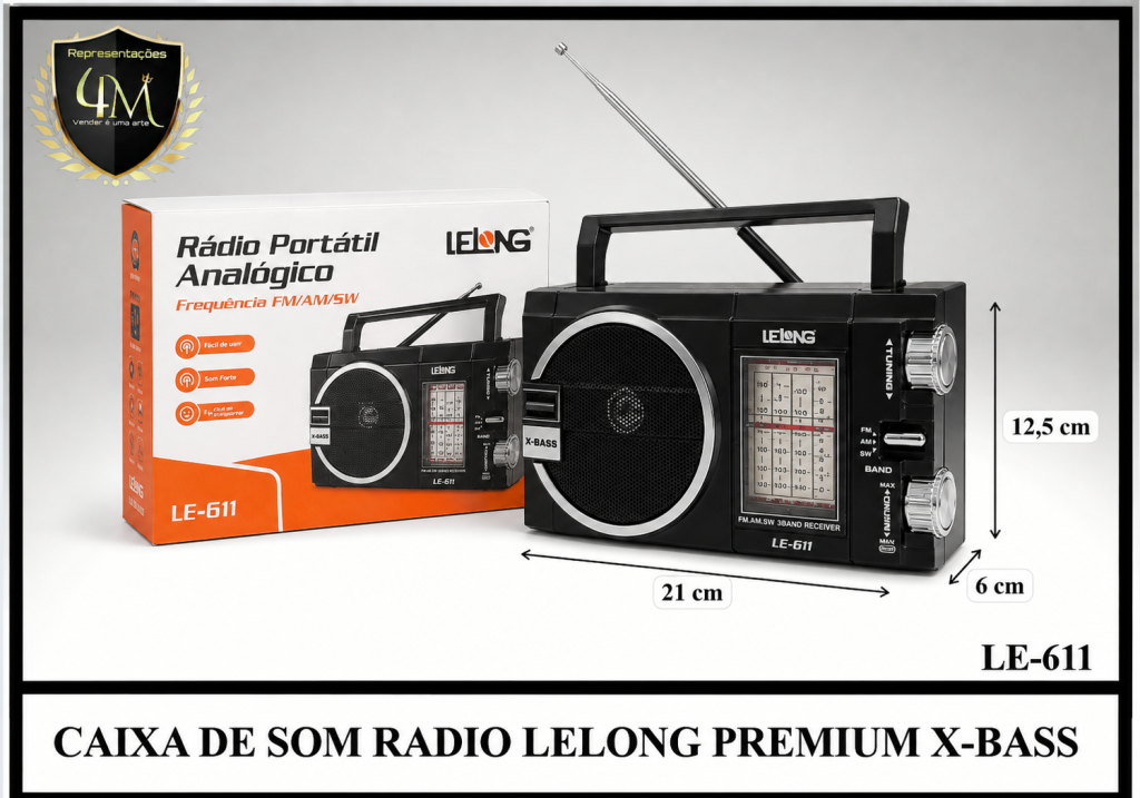 CX 43 CAIXA DE SOM RADIO LELONG PREMIUM X-BASS LE-611