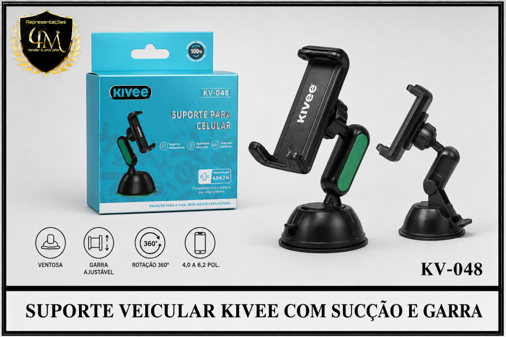 C42 SUPORTE VEICULAR KIVEE COM SUCÇÃO E GARRA KV-048