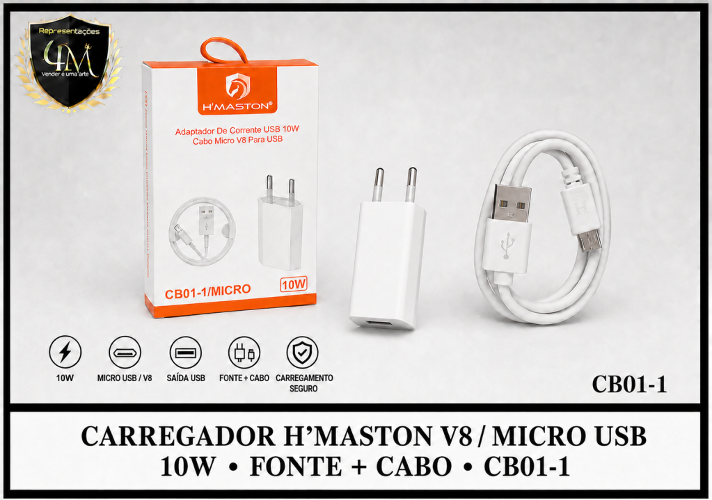 B103 - CARREGADOR H´MASTON V8 / MICRO USB 10W CB01-1