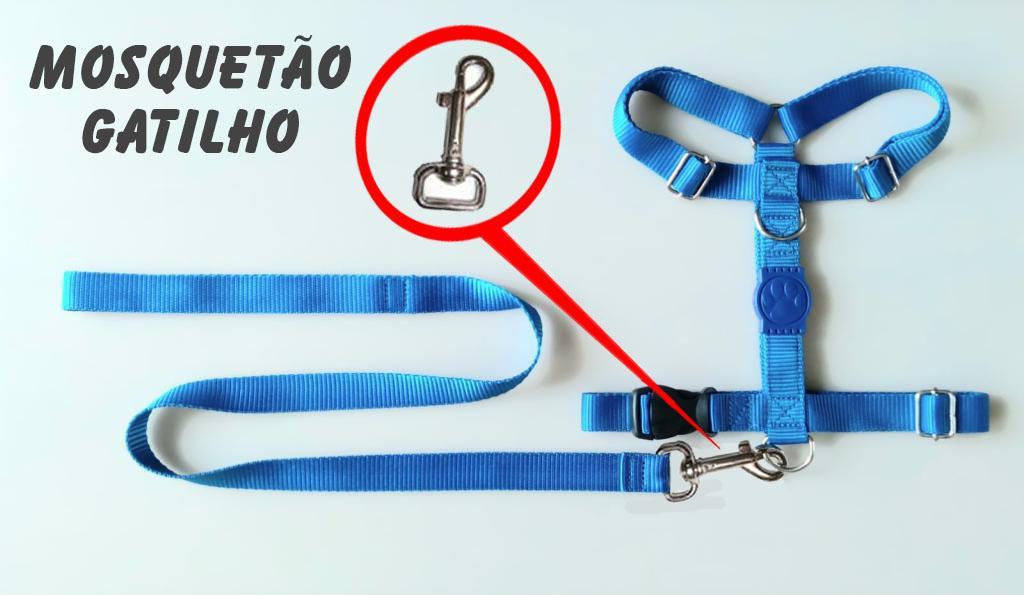 CONJUNTO PEITORAL COLEIRA NYLON - GRANDE (TIPO H) - MOSQUETÃO GATILHO