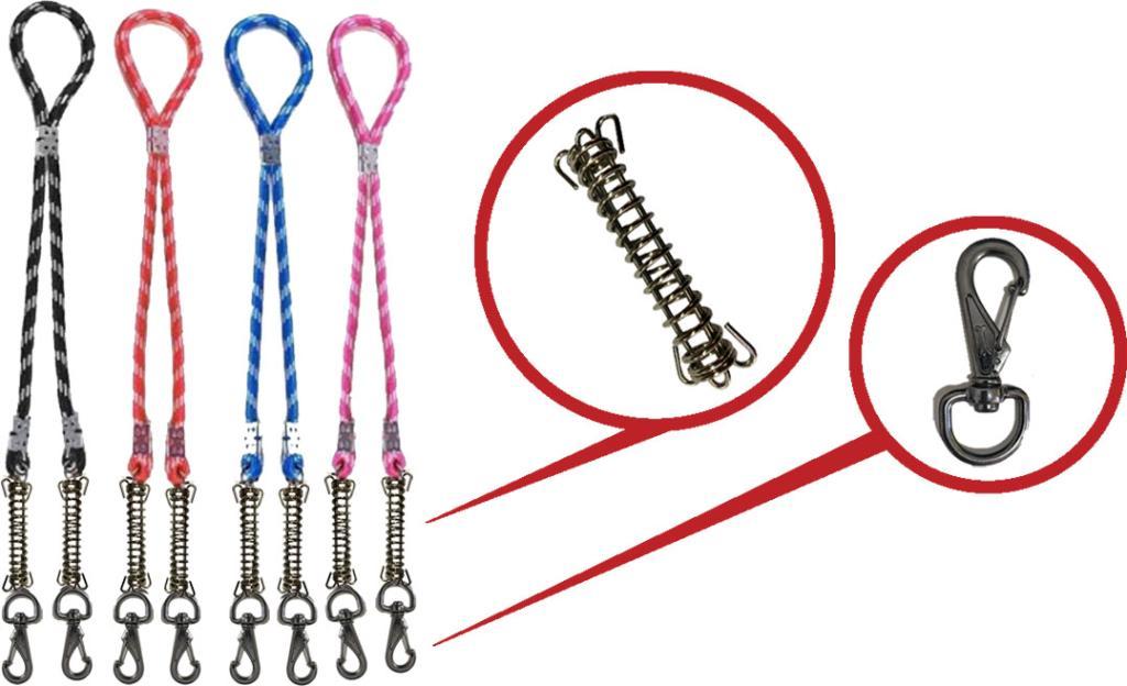 GUIA DE CORDA 14MM X 110CM PARA 2 CÃES C/ MOSQUETÃO ITALIANO E AMORTECEDOR