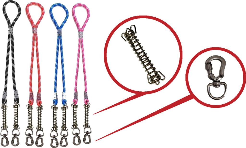 GUIA DE CORDA 14MM X 110CM PARA 2 CÃES C/ MOSQUETÃO TRAVA ROSCA E AMORTECEDOR