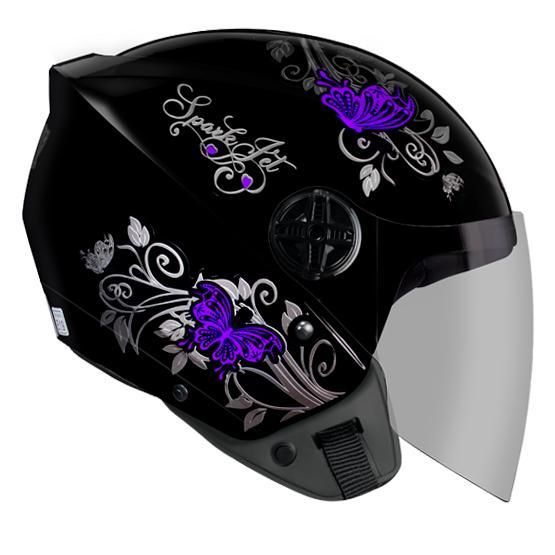 capacete spark jet borboleta 58 pto/brilhoso/lilas