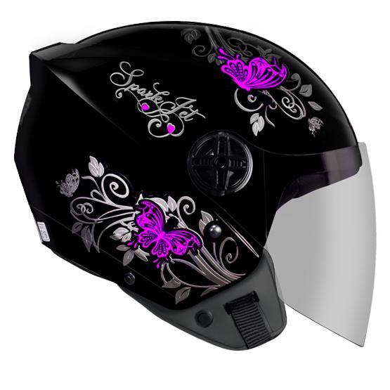 capacete spark jet borboleta 60 pto/brilhoso/rosa