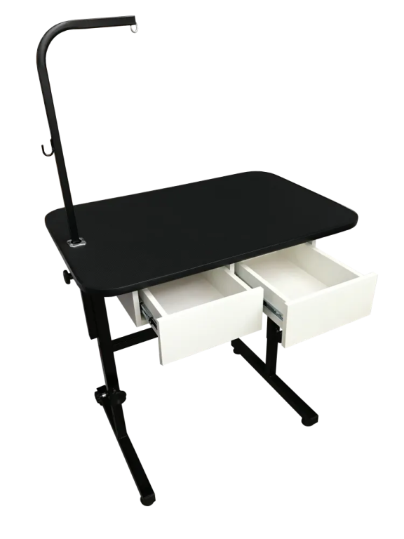 MESA TOSA PLENITUDE COM REGULAGEM DE ALTURA, GAVETAS BRANCAS - TAMPO 90X60CM PRETO