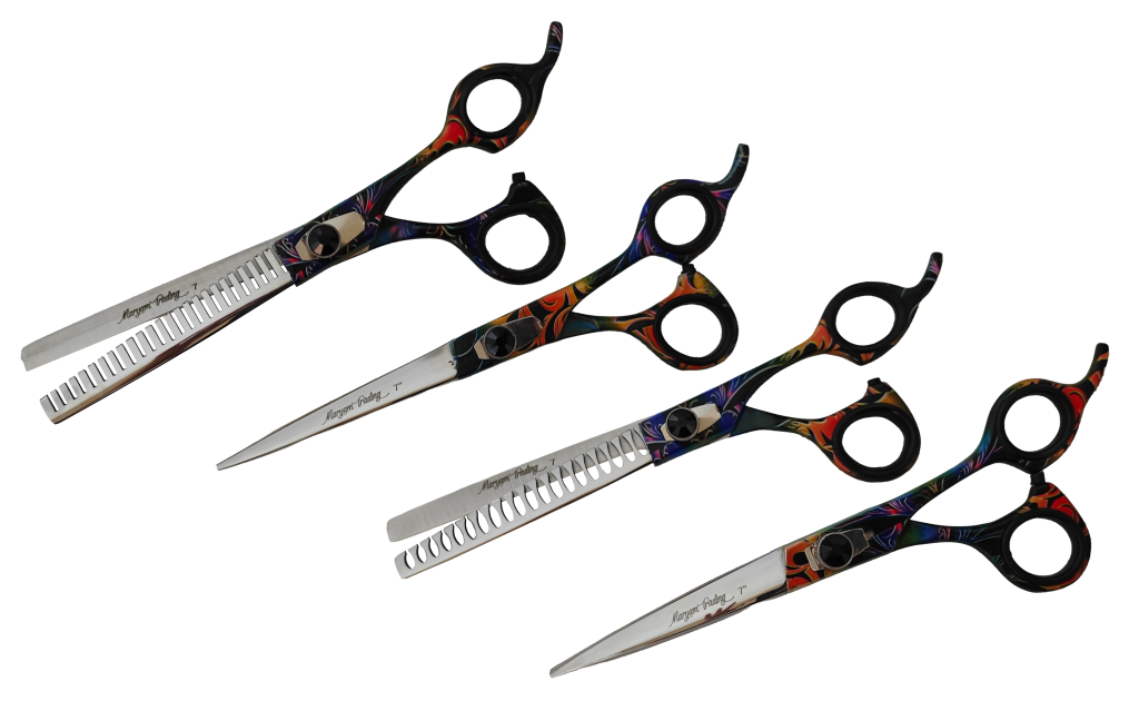 KIT TESOURA CABO COLOR 7'' AÇO 420 + ESTOJO PRETO PARA 4 TESOURAS - MARYAM TRADING