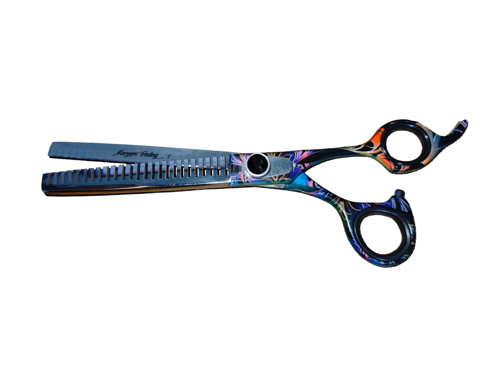 TESOURA SEMI DENTADA PRATA BRILHANTE COM CABO COLOR 7'' - MARYAM TRADING