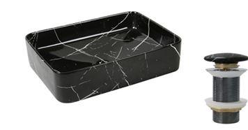 CUBA DE SOBREPOR RETANGULAR 50X37 COM ACABAMENTO DA SUPERFICIE NA COR PRETO MARMORIZADO