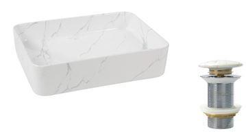 CUBA DE SOBREPOR RETANGULAR 50X37 COM ACABAMENTO DA SUPERFICIE NA COR BRANCO MARMORIZADO