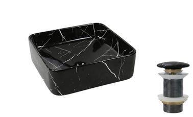 CUBA DE SOBREPOR QUADRADA COM ACABAMENTO DA SUPERFICIE NA COR PRETO MARMORIZADO