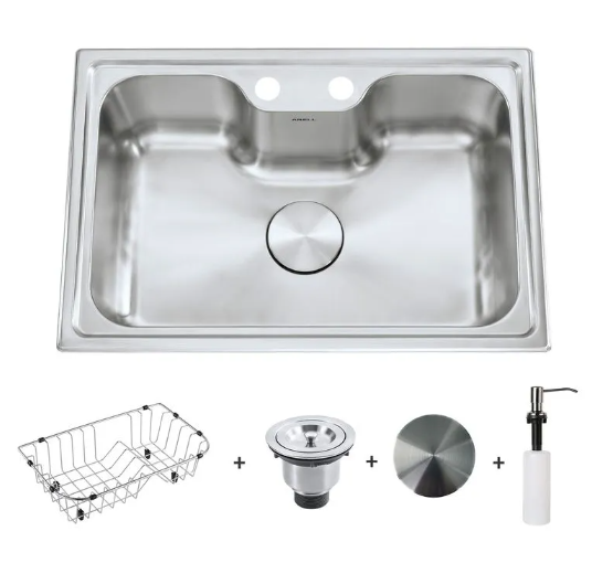 CUBA KAMEEL INOX ESCOVADO C/ ACESSÓRIOS1 x ARE-STD011 x ARE-V114-01-AE / 1 x ARE-V114-02-AE1 x ARE-DS01-AB / 1 x ARE-E05