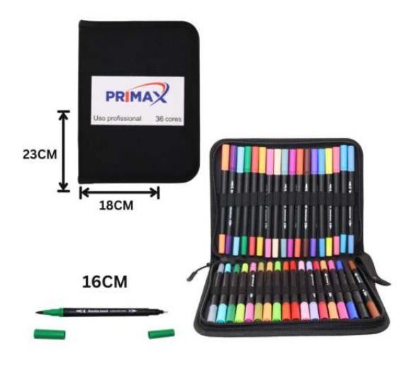 Estojo Caneta Brush Ponta Dupla 36 Cores - Primax