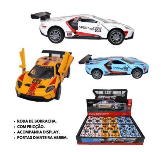 Carrinho De Ferro Sport  Colecionavel 13X5X4Cm Fricção - Golden Rio