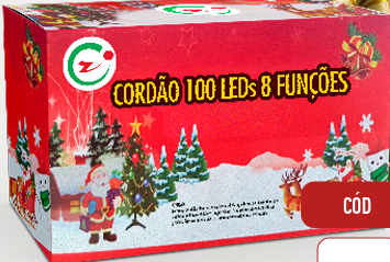 CONJ LUZES CORDAO C/ 100 LEDS COLORIDOS 8 FUNCOES FIO VERDE 220V